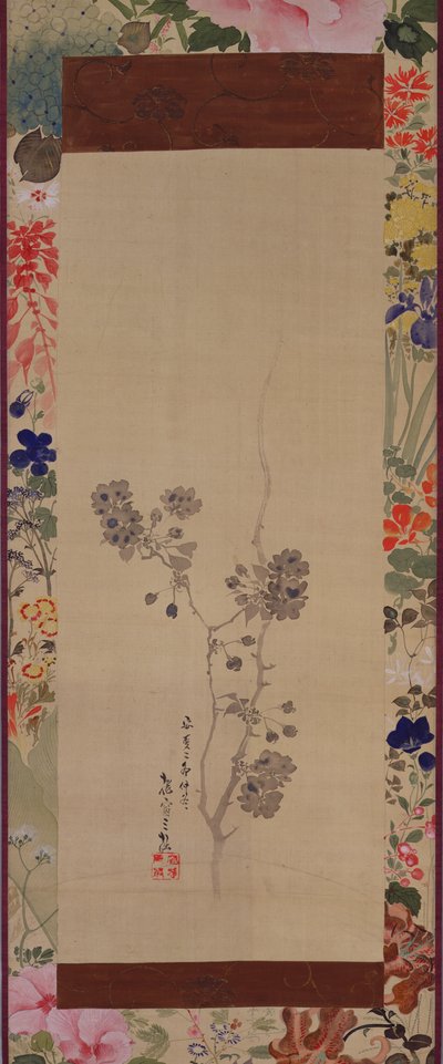 Kirschblüten mit bemaltem Rahmen (1855) von Japanese School